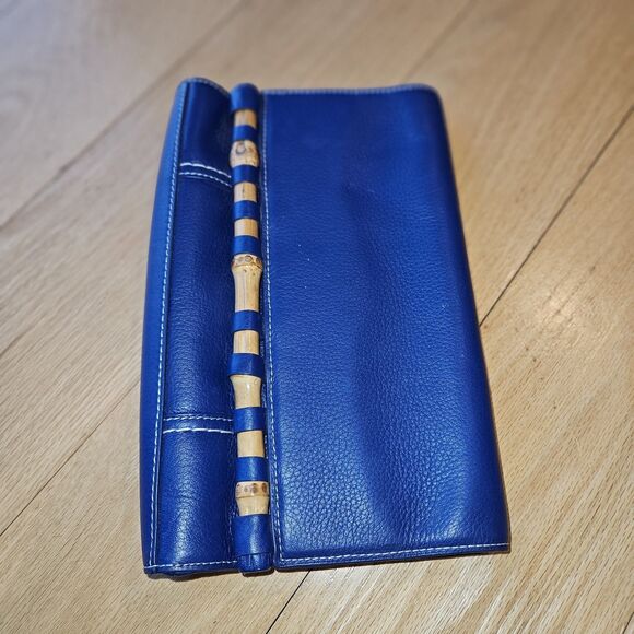 J Mclaughlin Leather Clutch Purse w/Bamboo Accent Handle
